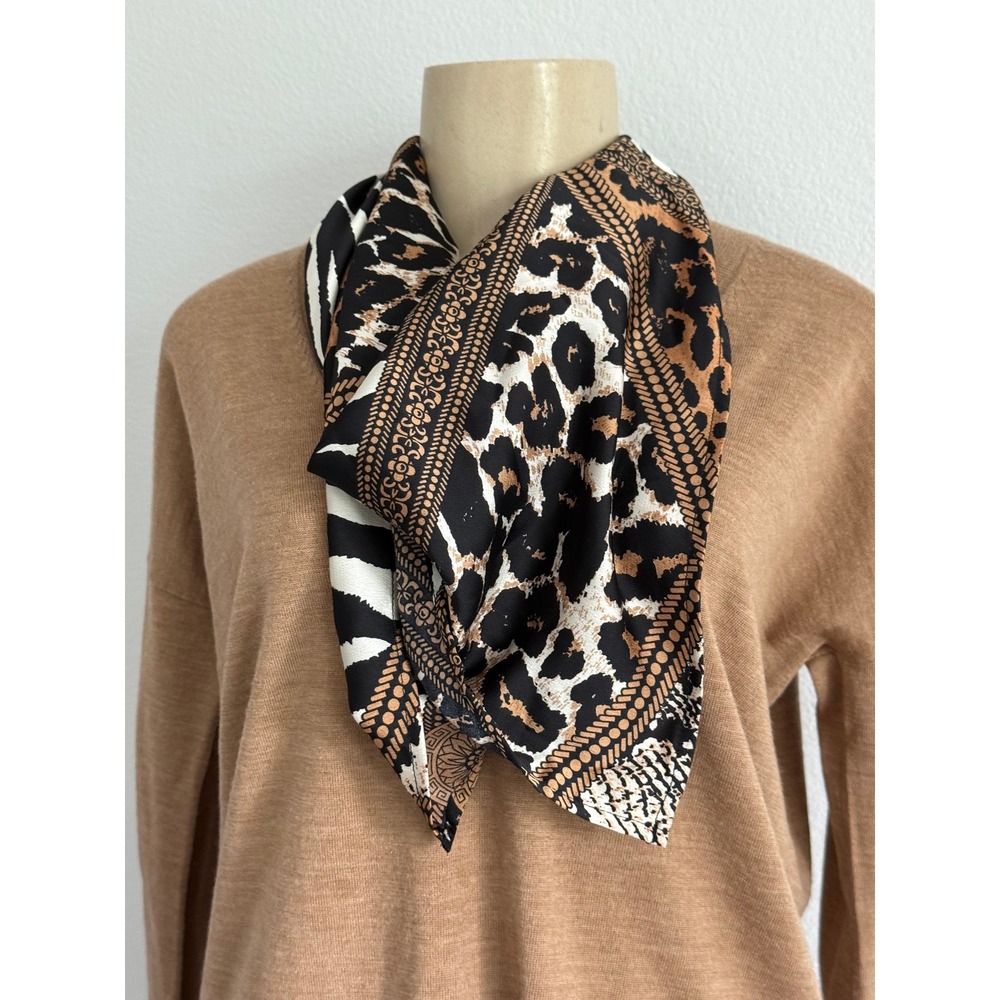 Princess Polly Square Scarf OS Brown Leopard Zebra Print Scarf Satin Boho Chic